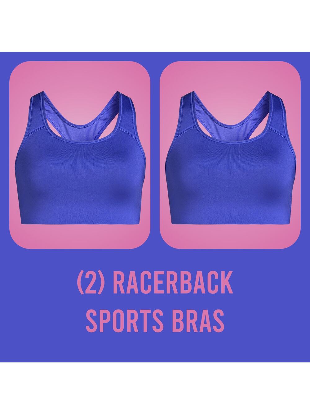 2 New Avia Women's Medium Support Racerback Sports Bras Removable Pads Size M